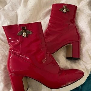 Red Patent Leather Gucci Ankle Boots